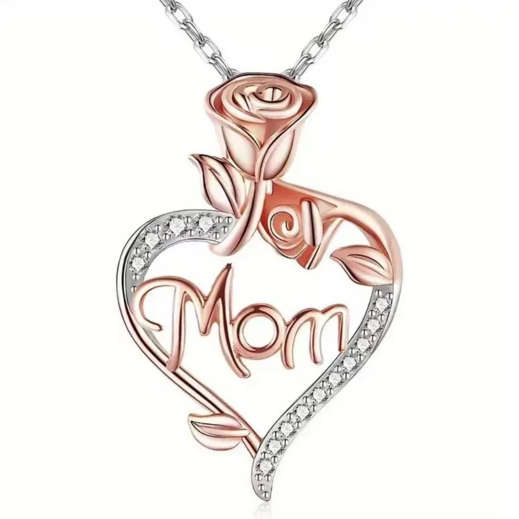 Mom Necklace Silver Rose Gold Heart Pendant Jewelry Gift For Mom Mothers Day